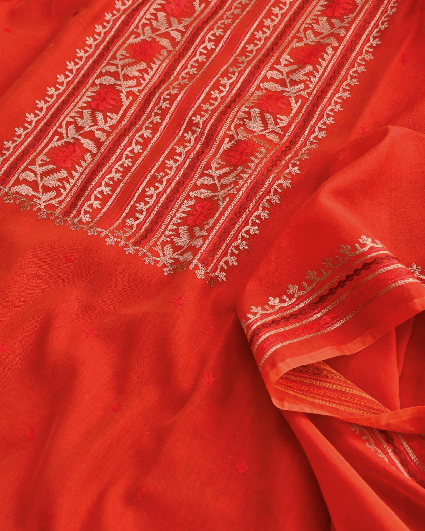 Heritage Banarasi Chanderi Unstitched Ensemble with Handcrafted Katha Work