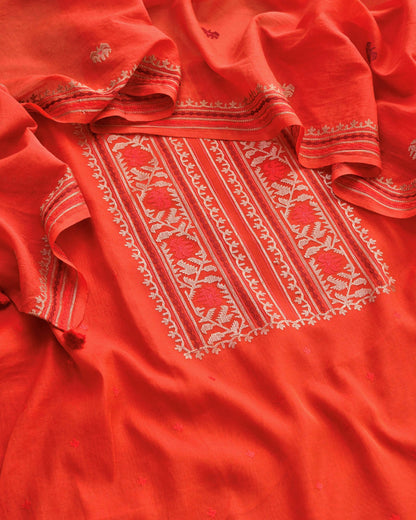 Heritage Banarasi Chanderi Unstitched Ensemble with Handcrafted Katha Work