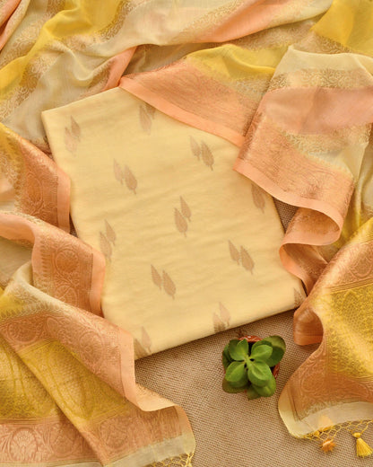 Luxury Banarasi Chanderi Silk Unstitched Suit Set with Zari  Weave