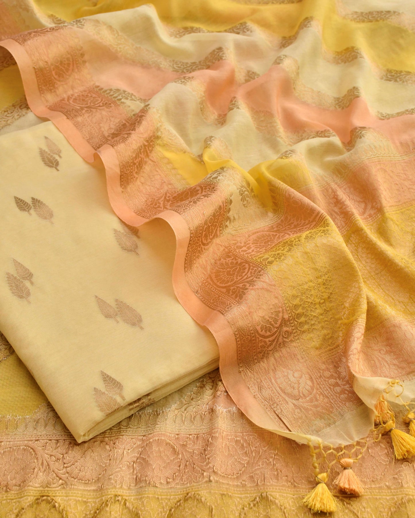 Luxury Banarasi Chanderi Silk Unstitched Suit Set with Zari  Weave
