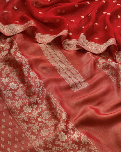 Handloom  Tanchoi silk Unstitched Suit Material with Fine Zari Weaving
