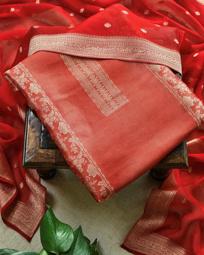 Handloom  Tanchoi silk Unstitched Suit Material with Fine Zari Weaving