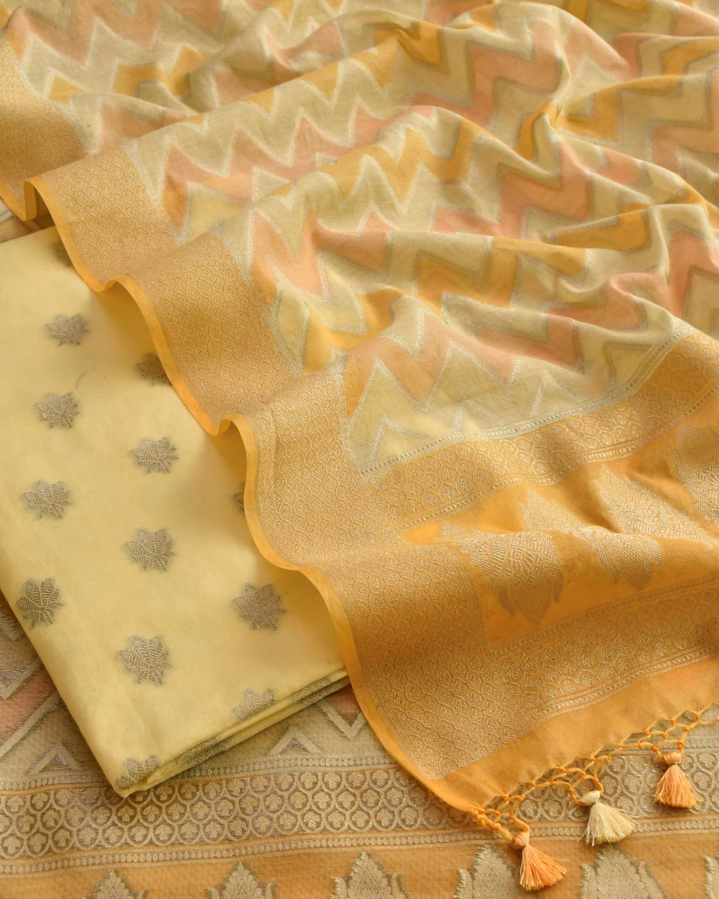 Luxury Banarasi Chanderi Silk Unstitched Suit Set with Zari  Weave