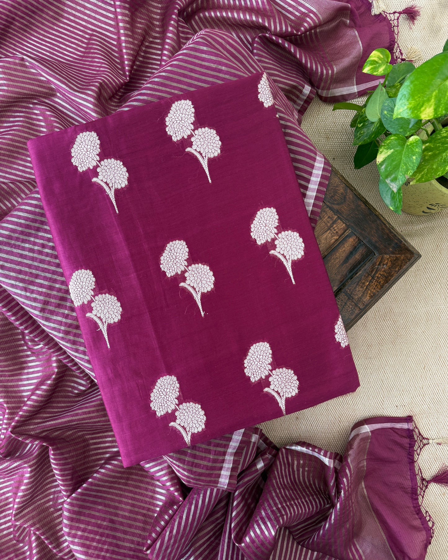 Premium Banarasi Silk Zari Work Unstitched Suit Set with Dupatta