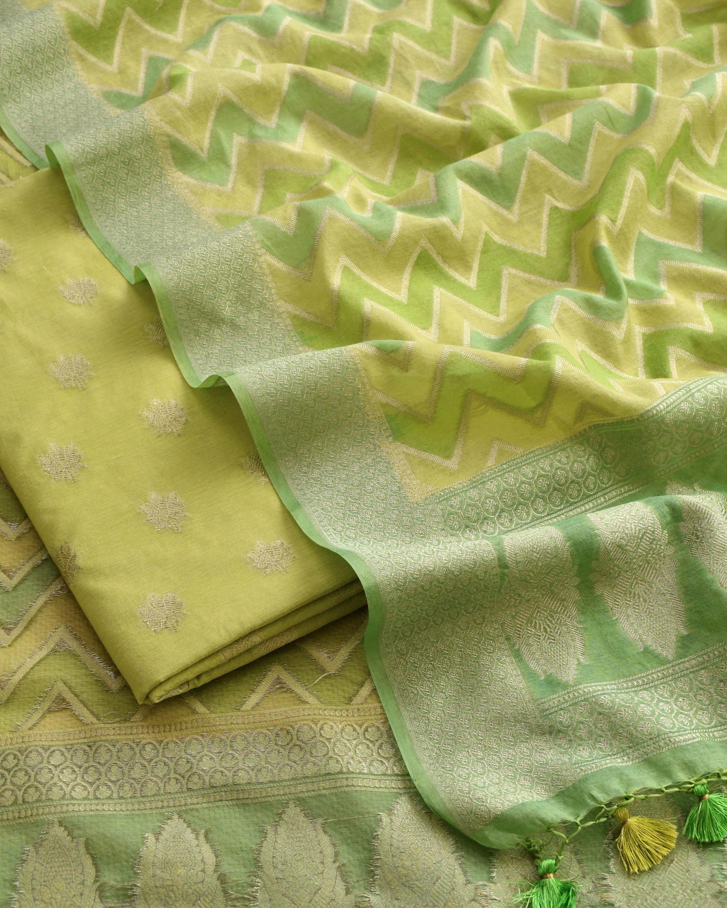 Luxury Banarasi Chanderi Silk Unstitched Suit Set with Zari  Weave