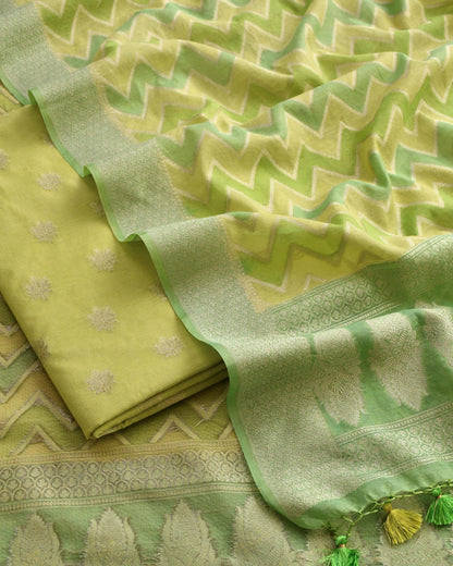 Luxury Banarasi Chanderi Silk Unstitched Suit Set with Zari  Weave