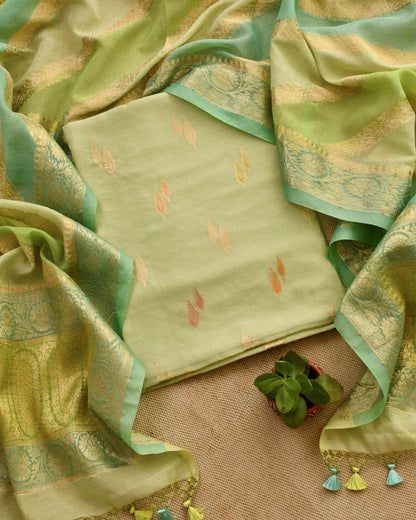 Luxury Banarasi Chanderi Silk Unstitched Suit Set with Zari  Weave