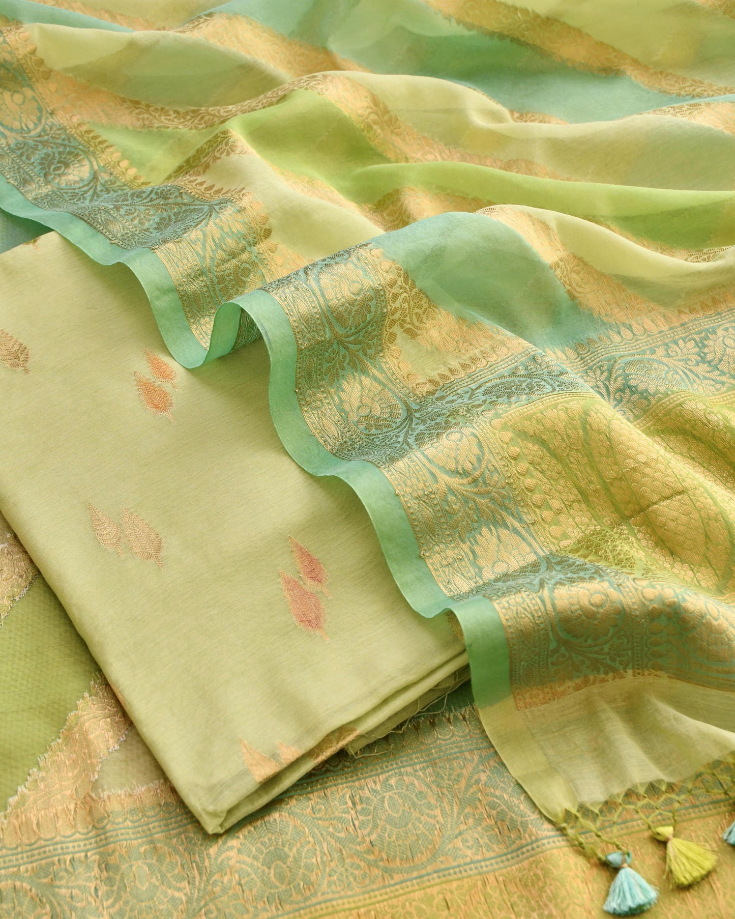 Luxury Banarasi Chanderi Silk Unstitched Suit Set with Zari  Weave