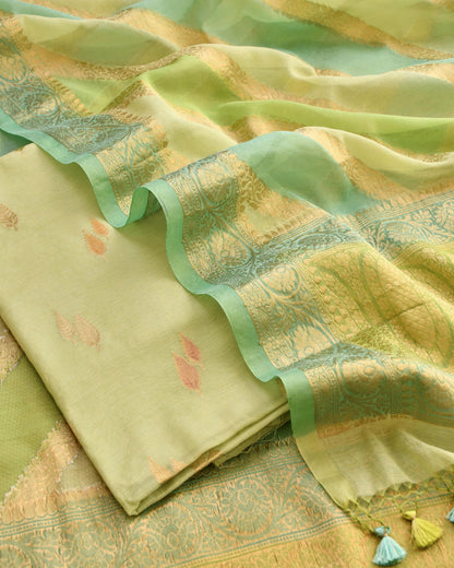 Luxury Banarasi Chanderi Silk Unstitched Suit Set with Zari  Weave