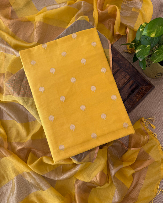 Premium Banarasi Silk Zari Work Unstitched Suit Set with Dupatta