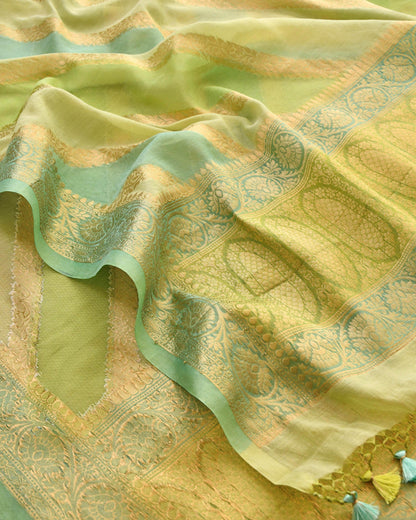 Luxury Banarasi Chanderi Silk Unstitched Suit Set with Zari  Weave
