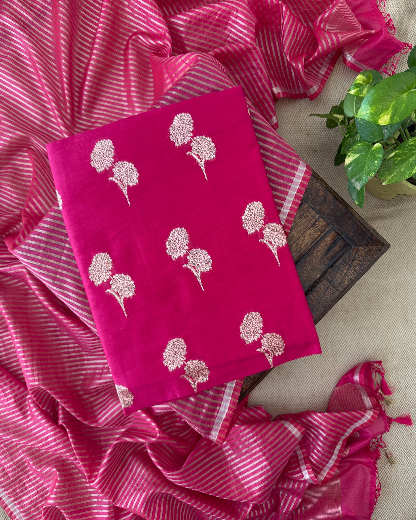 Premium Banarasi Silk Zari Work Unstitched Suit Set with Dupatta