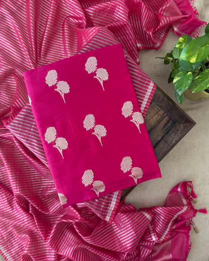 Premium Banarasi Silk Zari Work Unstitched Suit Set with Dupatta