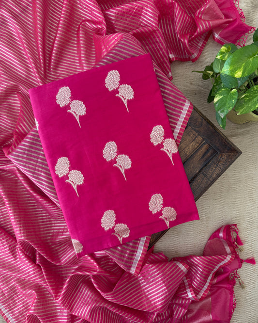 Premium Banarasi Silk Zari Work Unstitched Suit Set with Dupatta
