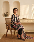 Premium Chanderi Silk Floral Striped Unstitched Suit Set with Mirror Work