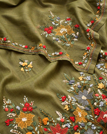Pure Silk Hand-Embroidered Unstitched Suit