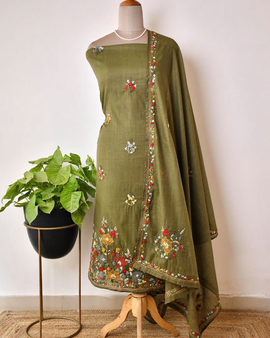 Pure Silk Hand-Embroidered Unstitched Suit