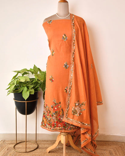Pure Silk Hand-Embroidered Unstitched Suit