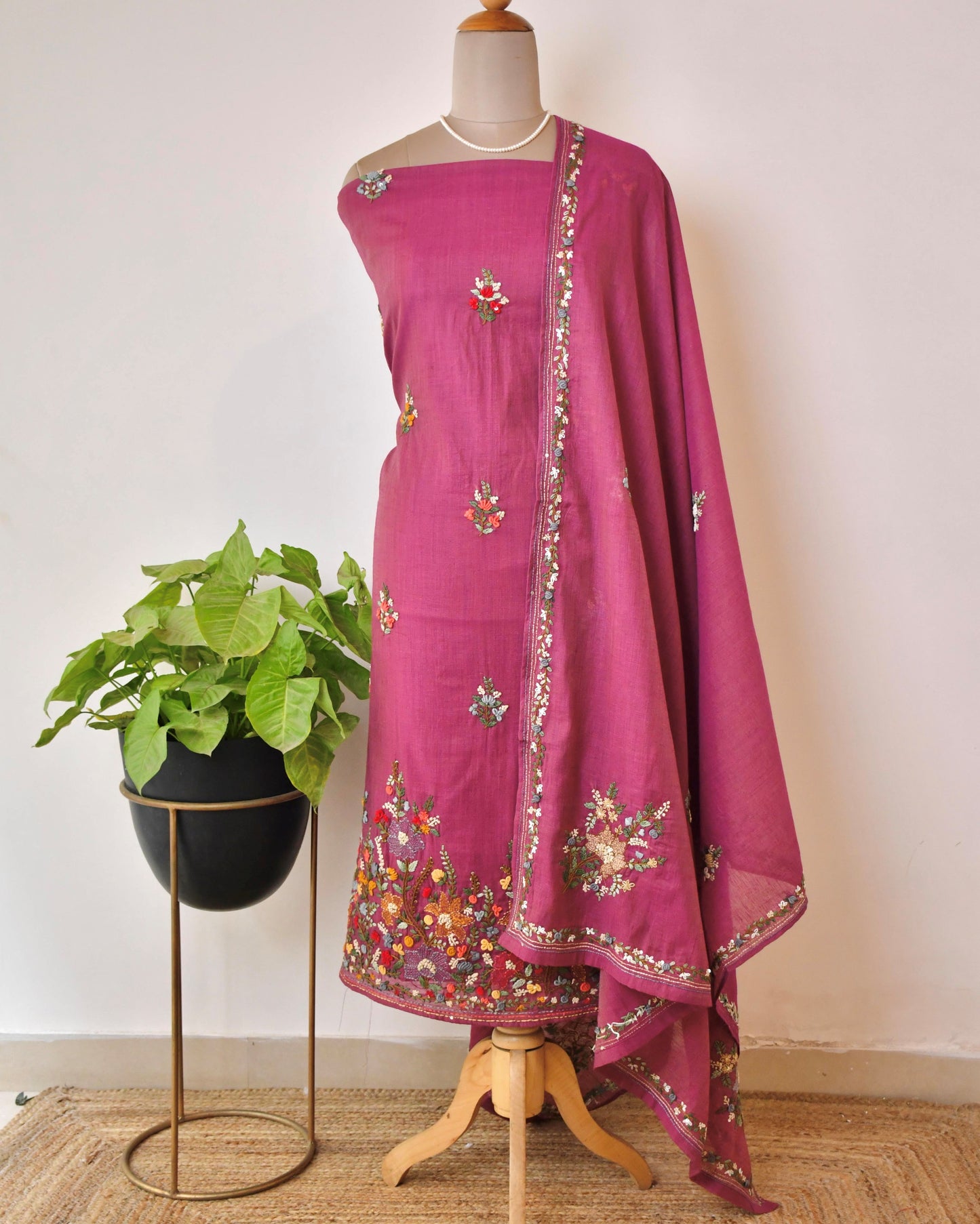 Pure Silk Hand-Embroidered Unstitched Suit