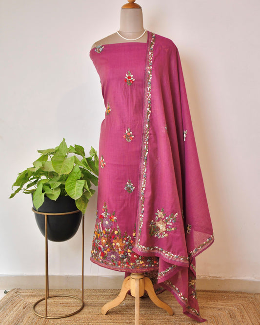 Pure Silk Hand-Embroidered Unstitched Suit
