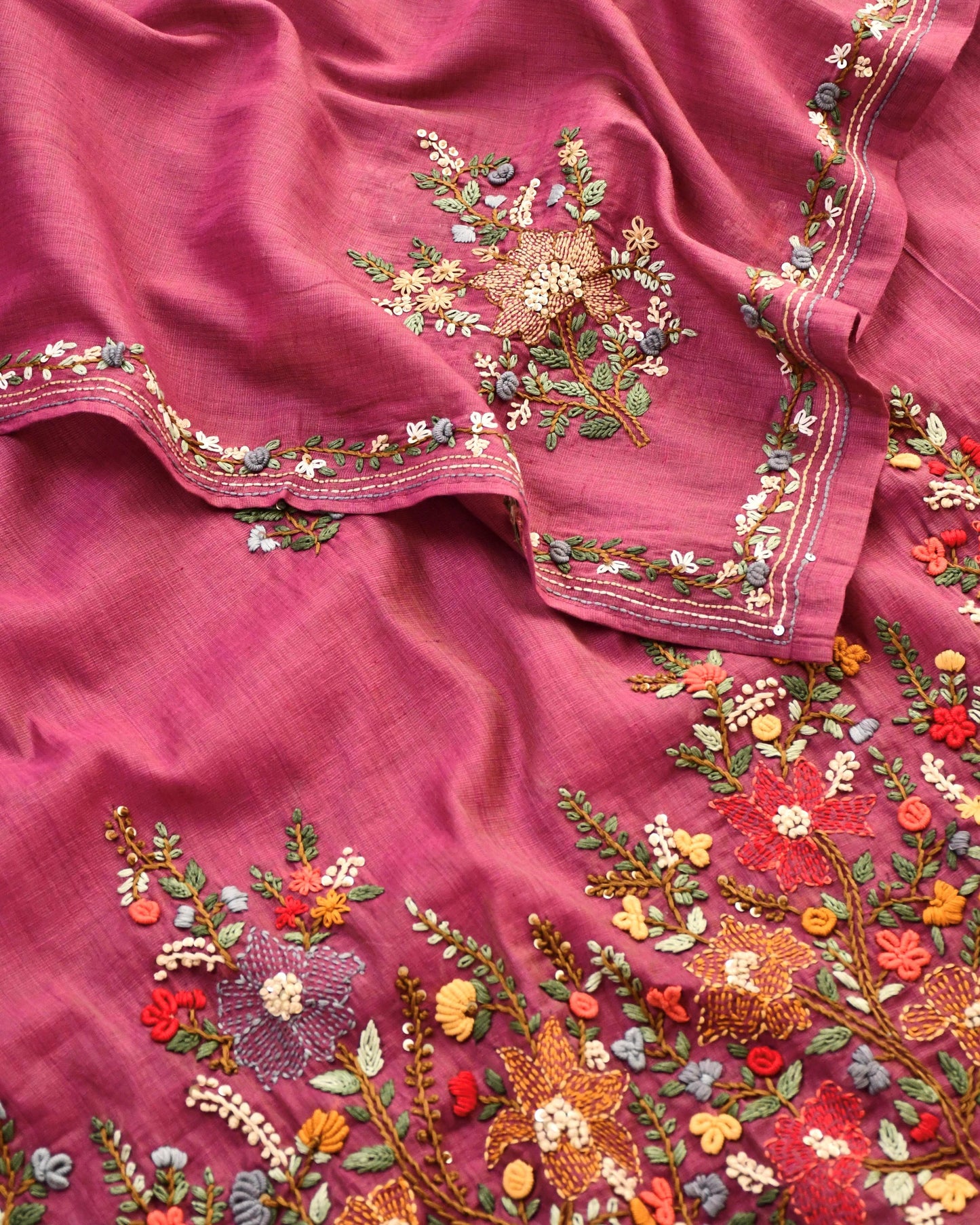 Pure Silk Hand-Embroidered Unstitched Suit