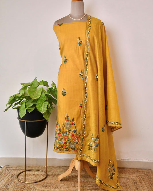 Pure Silk Hand-Embroidered Unstitched Suit