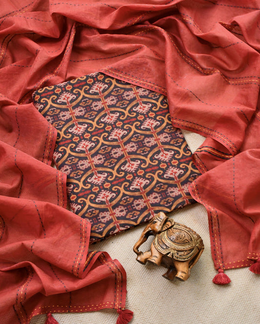 Pure Chanderi SIlk Unstitched Suit Set
