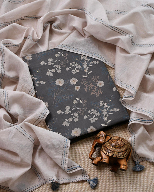 Pure Chanderi SIlk Unstitched Suit Set