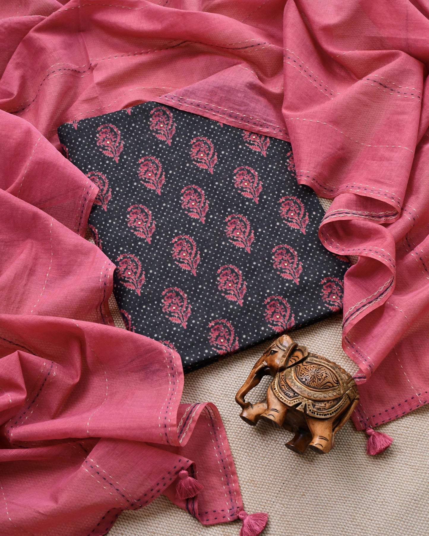 Pure Chanderi SIlk Unstitched Suit Set