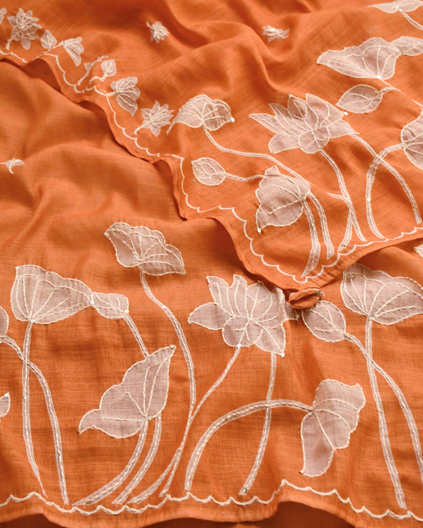 Premium Chanderi Silk Unstitched Suit Set with Applique and Hand Kantha Work