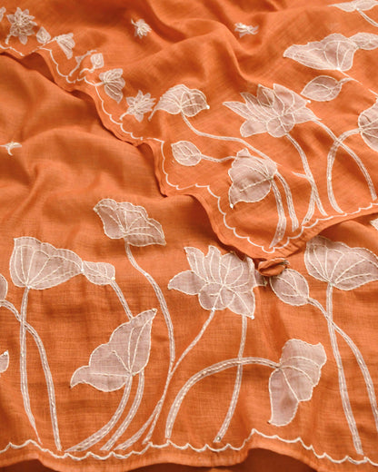 Premium Chanderi Silk Unstitched Suit Set with Applique and Hand Kantha Work