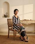 Premium Chanderi Silk Floral Striped Unstitched Suit Set with Mirror Work