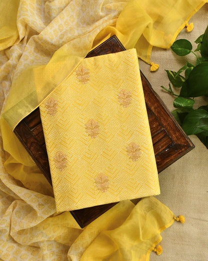 Banarasi Chanderi Silk Unstitched Suit Set with Embroidered Kurta & Dupatta