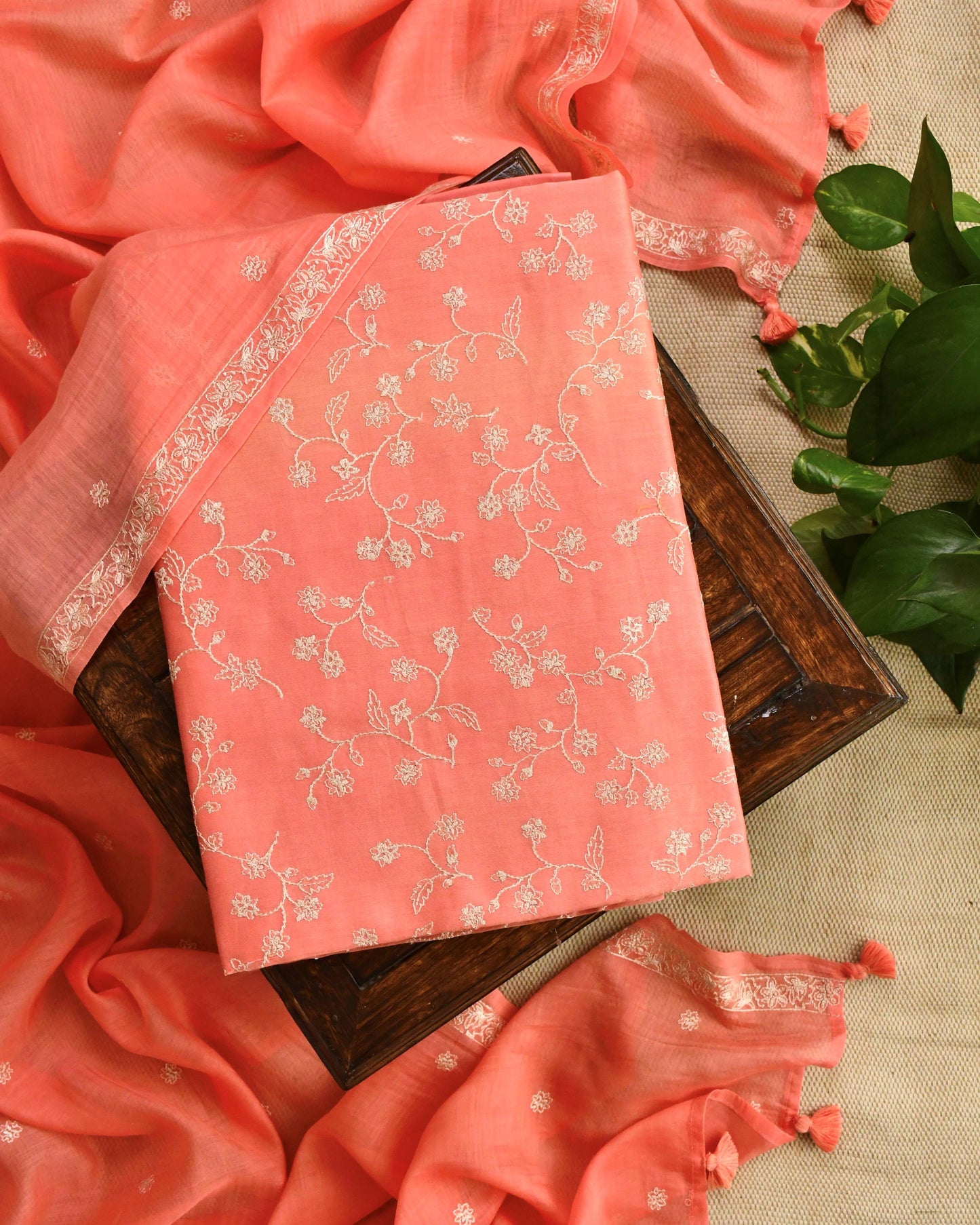 Banarasi Chanderi Silk Embroidered Suit Material Set with Dupatta