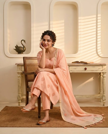 Banarasi Chanderi Silk Unstitched Suit Set with Embroidered Kurta & Dupatta