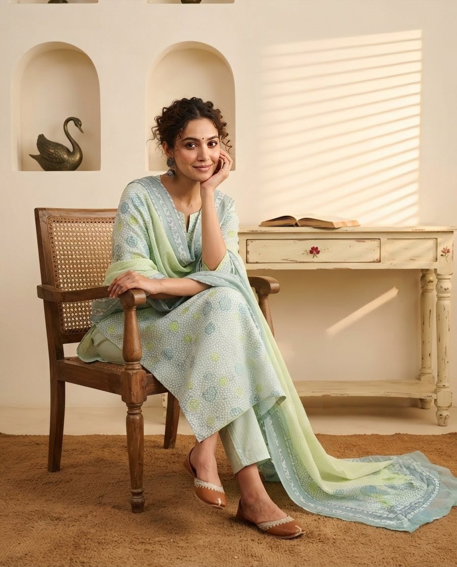 Unstitched Pastel Chanderi Silk Suit Set with Printed Dupatta