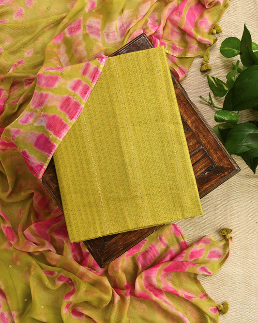 Banarasi Chanderi Silk Unstitched Suit Material Set with Tie-Dye Dupatta