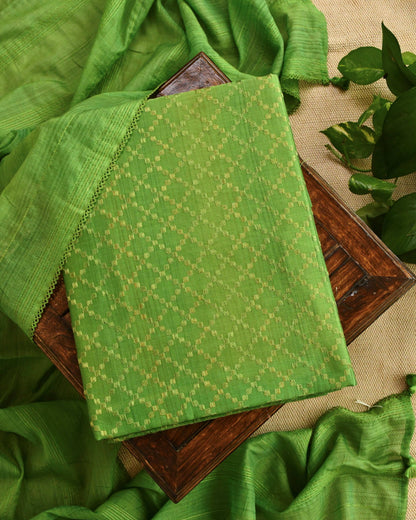 Banarasi Chanderi Silk Embroidered Suit Material Set with Dupatta