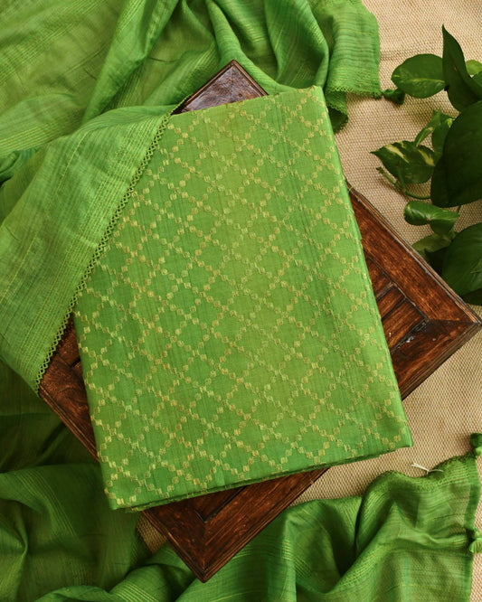 Banarasi Chanderi Silk Embroidered Suit Material Set with Dupatta