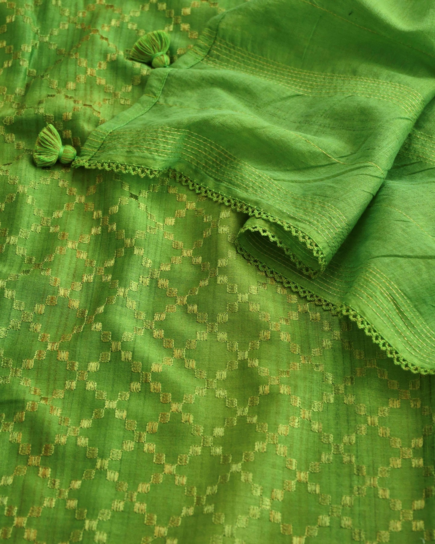 Banarasi Chanderi Silk Embroidered Suit Material Set with Dupatta