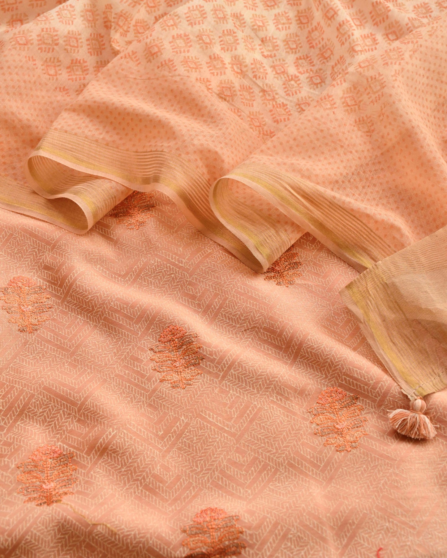 Banarasi Chanderi Silk Unstitched Suit Set with Embroidered Kurta & Dupatta