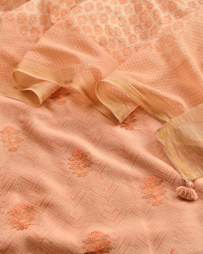 Banarasi Chanderi Silk Unstitched Suit Set with Embroidered Kurta & Dupatta