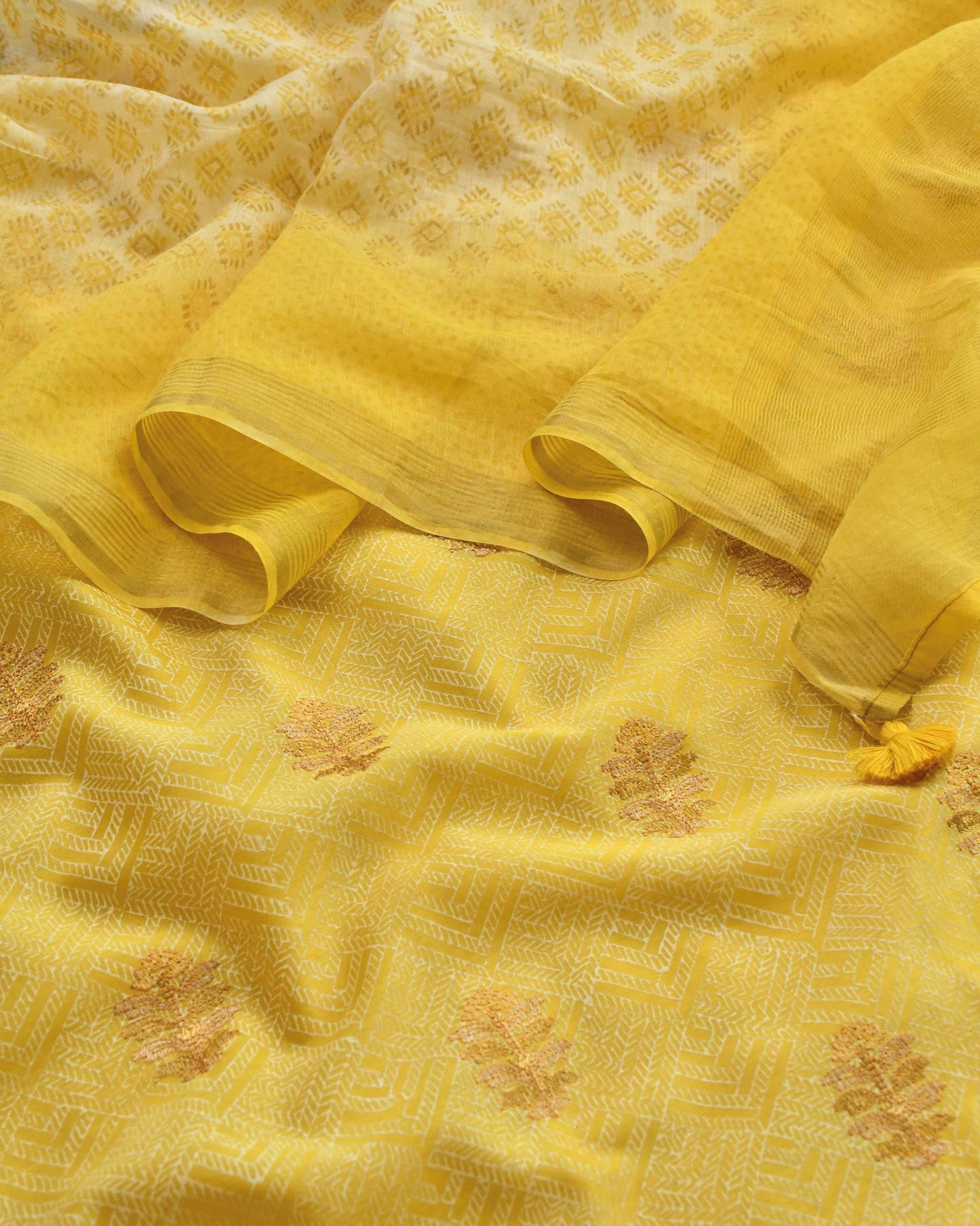 Banarasi Chanderi Silk Unstitched Suit Set with Embroidered Kurta & Dupatta
