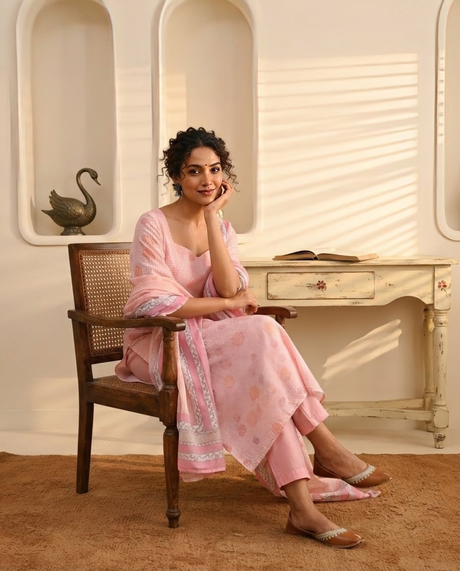 Unstitched Pastel Chanderi Silk Suit Set with Printed Dupatta