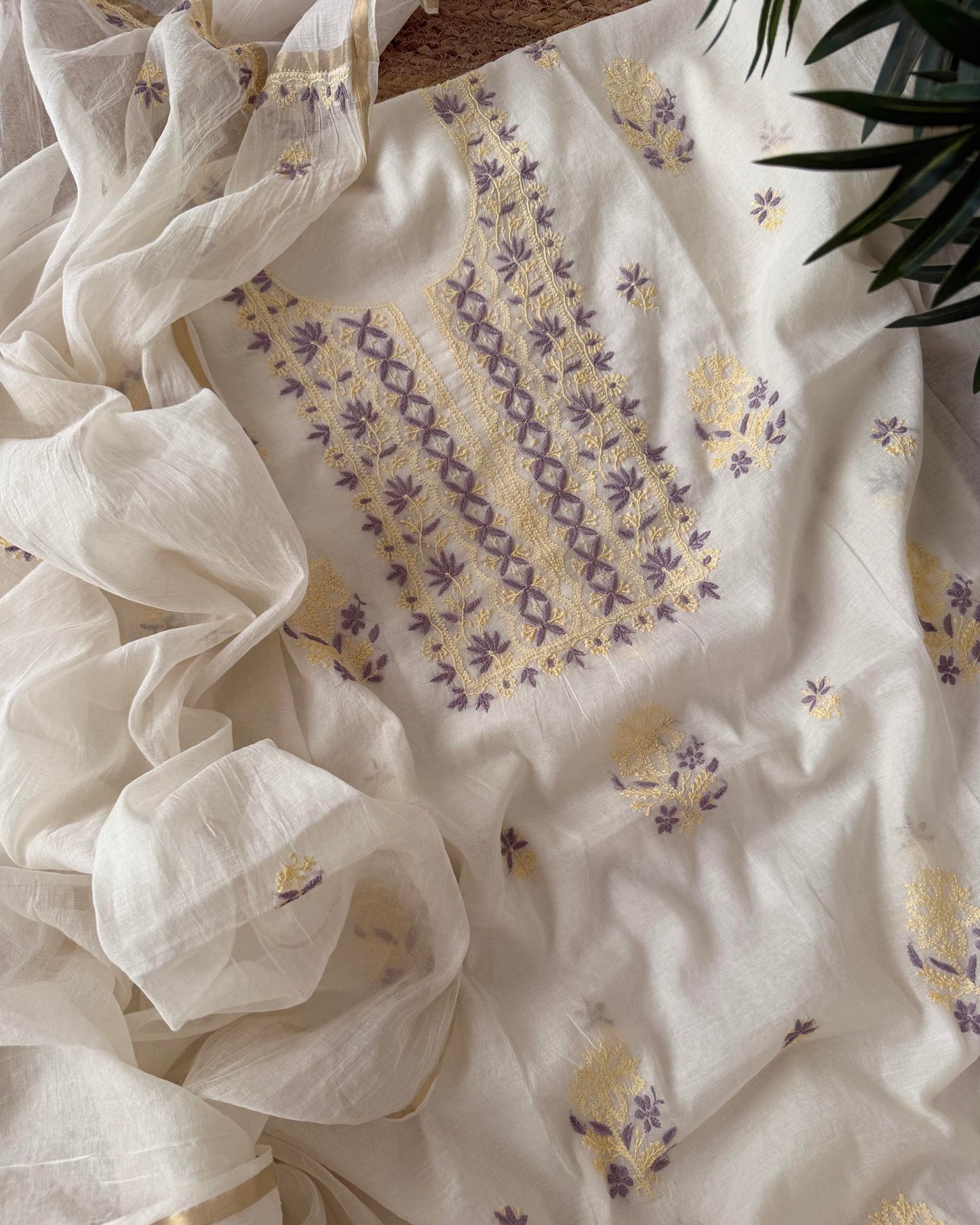 Handcrafted Lucknowi  Chikankari Unstitched  Shirt & Dupatta Set