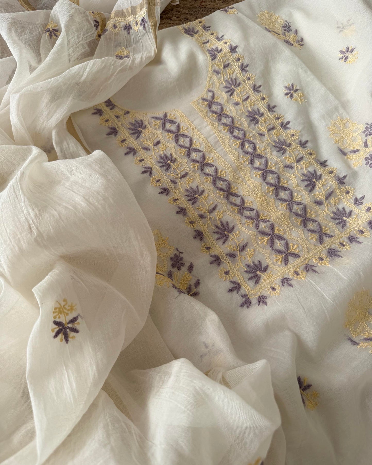 Handcrafted Lucknowi  Chikankari Unstitched  Shirt & Dupatta Set