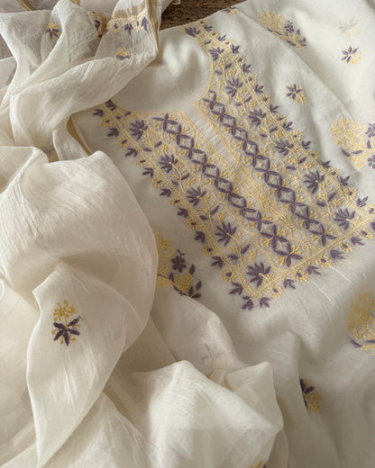 Handcrafted Lucknowi  Chikankari Unstitched  Shirt & Dupatta Set