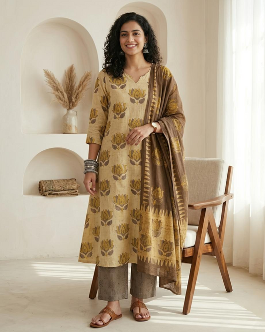 Luxury Natural Pomegranate Dye Cotton Unstitched Suit Set – Artisanal Collection