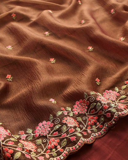 Premium Crushed Tissue Silk Embroidered Unstitched Suit Set with Scalloped Dupatta