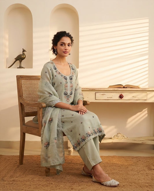 Embroidered Crushed Tissue Silk Unstitched Suit Material